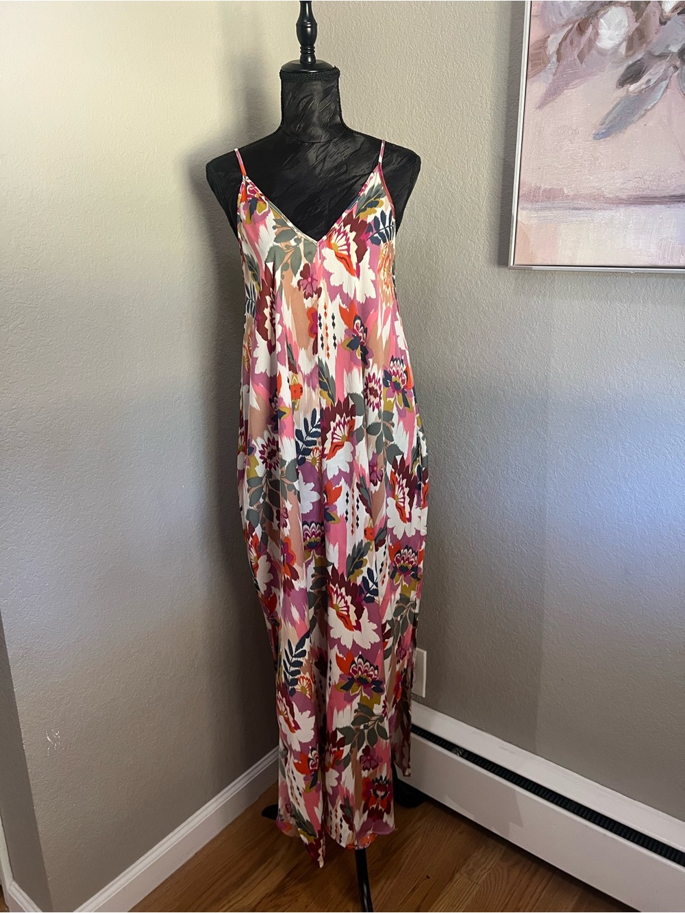Van Winkle & Co Ikat Floral Pink Multi-Color Maxi Dress Sz S 100% polyester NWT